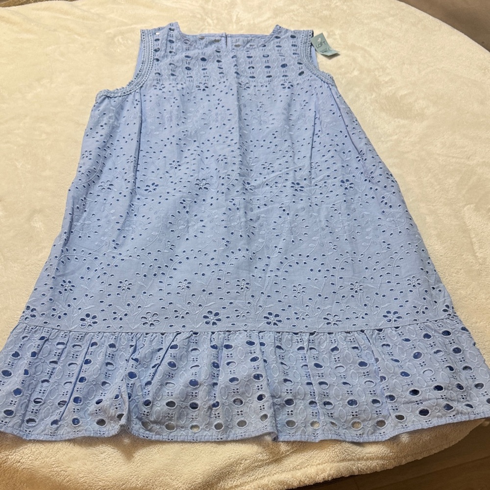 LOFT Blue Eyelet Detail Dress